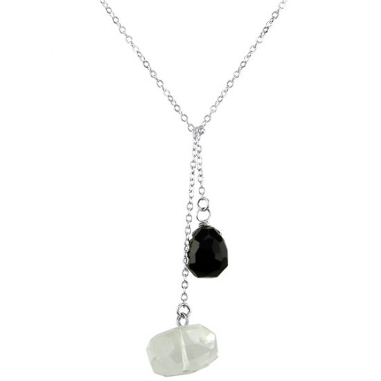 Ollie Lariat Crystal Quartz & Blue Goldstone in Sterling Silver