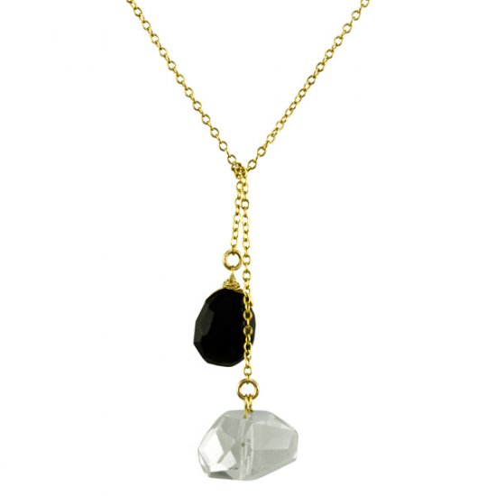 Ollie Lariat Crystal Quartz & Blue Goldstone in Gold