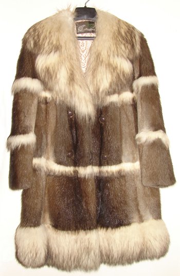 David Green Fur Coat - Natural Muskrat with bleached Raccoon trim & collar