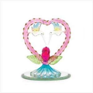 Spun Glass Heart with Two Hummingbirds