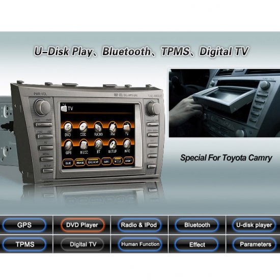Advanced & High Quality 2 Din Car DVD GPS Player for Toyota Camry + IPOD ready Bluetooth