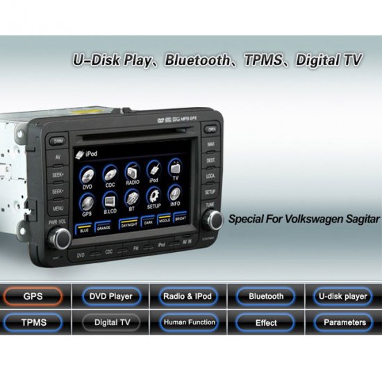 Advanced & High Quality 2 Din Car DVD GPS Player for VW SAGITAR + IPOD ready Bluetooth