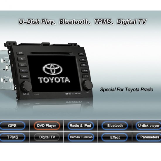 Advanced & High Quality Car DVD GPS Player for Toyota Prado + IPOD ready Bluetooth