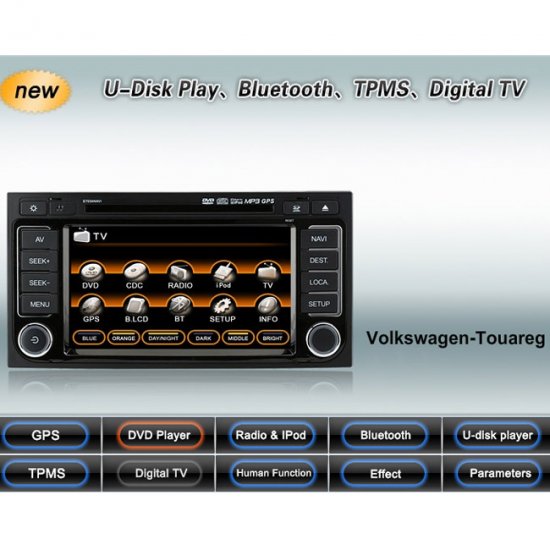 Advanced & High Quality 2 Din Car DVD GPS Player for VW Touareg + IPOD ready Bluetooth