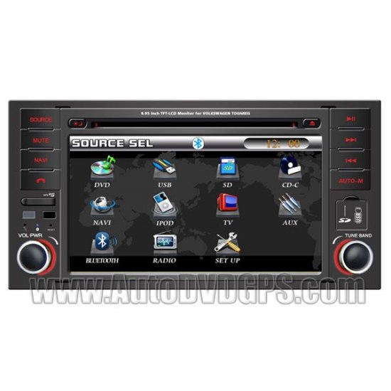 Car DVD player with built-in GPS navigation and 7" LCD touchscreen Bluetooth Radio for VW Touareg