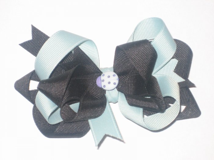 Light Teal & Black Bow with Teal Lady Bug