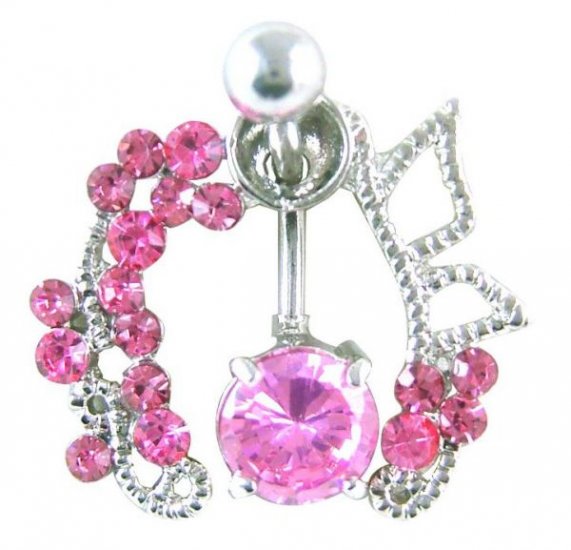 Pink Gem Shield 14 Gauge Navel Ring