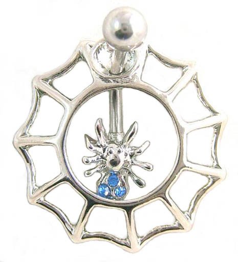 Blue Gem Spider in Spiderweb 14 Gauge Belly Navel Ring