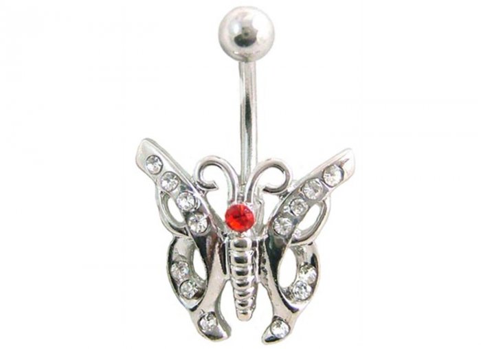 Red & Clear Gem Butterfly Belly Ring