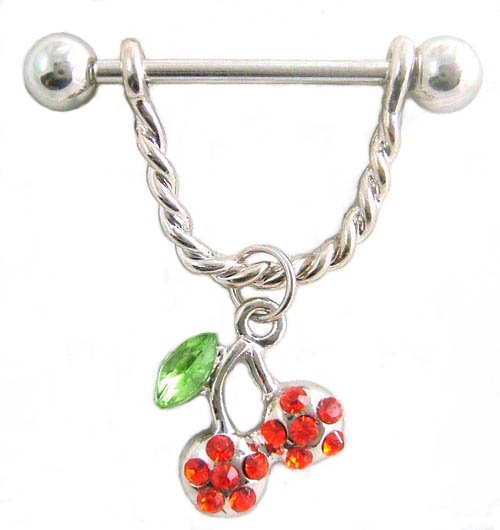 Red Gem Cherries 14 Gauge Nipple Ring