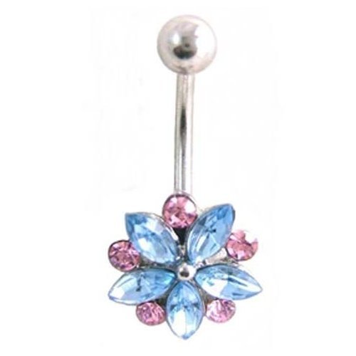 Fancy Gem Flower 14 Gauge Navel Belly Ring