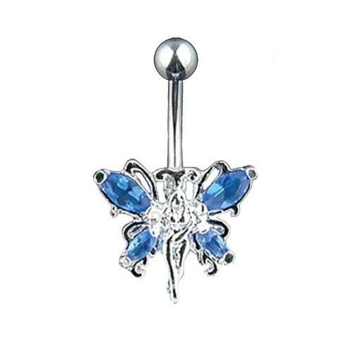 Blue Gem Winged Fairy 14 Gauge Body Jewelry Navel Belly Ring
