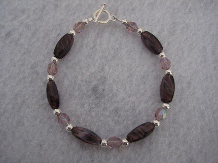 Amethyst Cut Twist Beads and Amethyst Fire Polished Handmade Beaded Bracelet with Silver