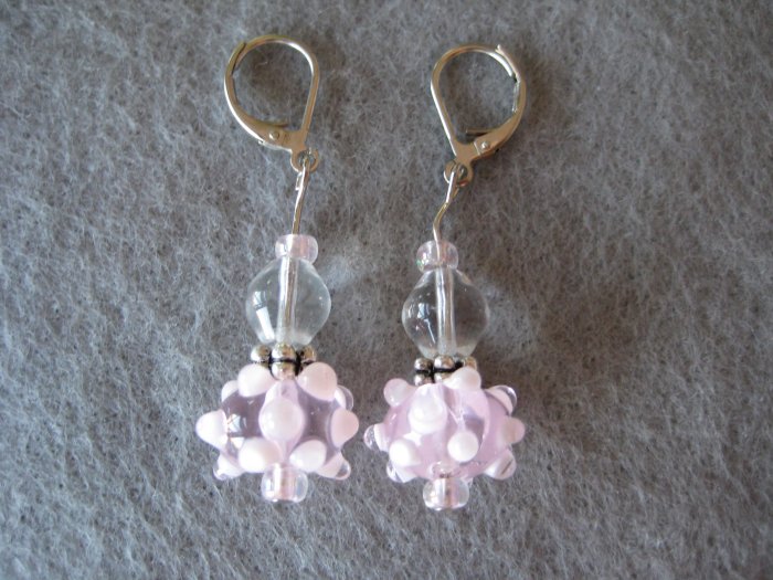 Pink Lampwork with Silver Handmade Beaded Earrings