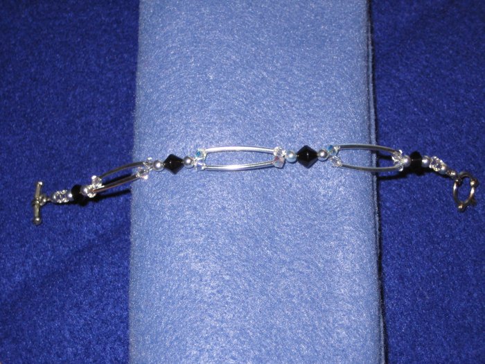 Swarovski Crystal and Black Bicone Handmade Beaded Bracelet with Silver Round and Spacer Beads