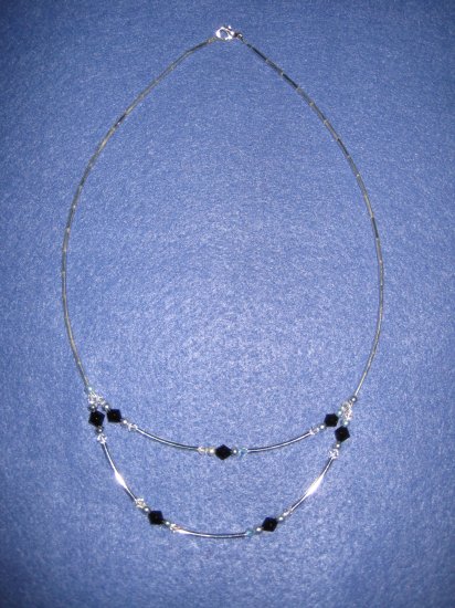 Swarovski Crystal and Black Bicone Handmade Beaded Necklace with Silver Round and Spacer Beads