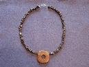 Grey Hematite and Red Pendant Handmade Beaded Necklace with Grey Markings