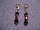 Pink Swarovski Crystal with Black and SilverHandmade Beaded Earrings