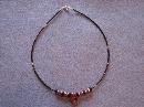 Black and Red Teardrop Handmade Beaded Necklace with Silver