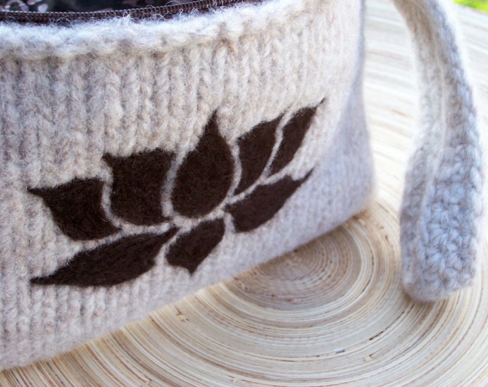 Namaste - Brown Lotus needle-felted wristlet