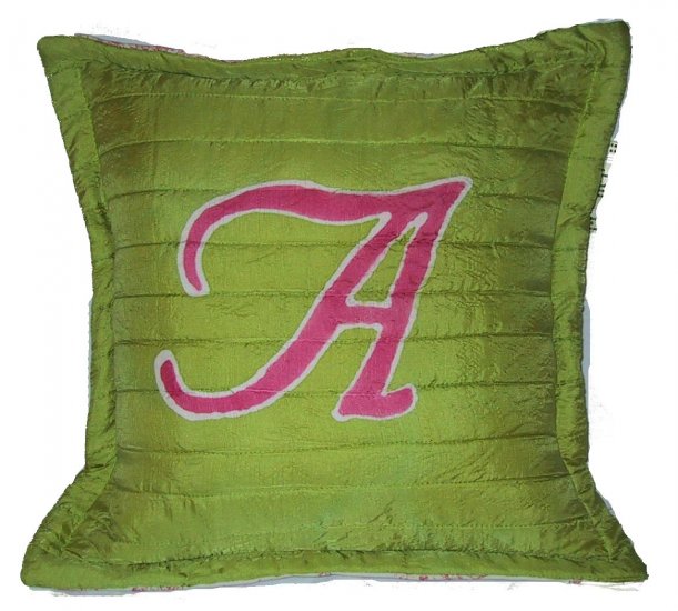 hand painted silk initial pillow