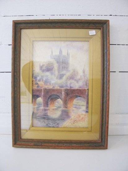 Old Wyebridge and Hereford Cathedral Watercolour