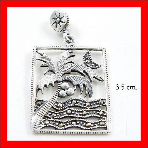 .925 Sterling Silver Marcasite Night Beach Pendants
