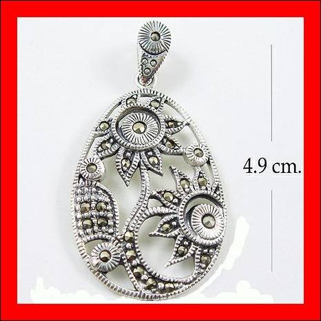 .925 Sterling Silver Marcasite SunFlower Pendants