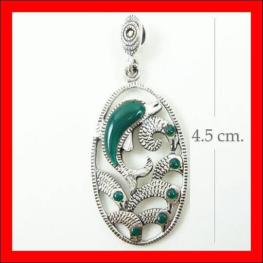 .925 Sterling Silver Green CZ Dolphin Pendants