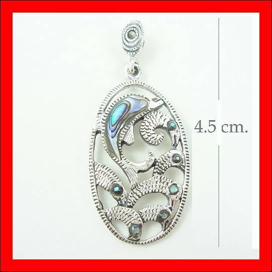 .925 Sterling Silver GreenShell Dolphin Pendants