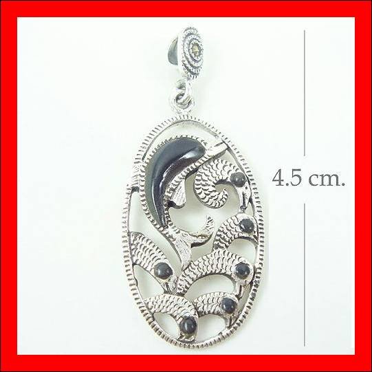 .925 Sterling Silver Onyx Dolphin Pendants