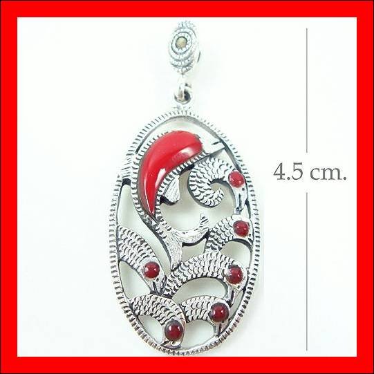 .925 Sterling Silver Red CZ Dolphin Pendants