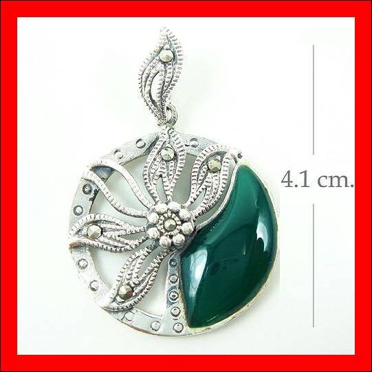 .925 Sterling Silver Green CZ Circle Flower Pendants