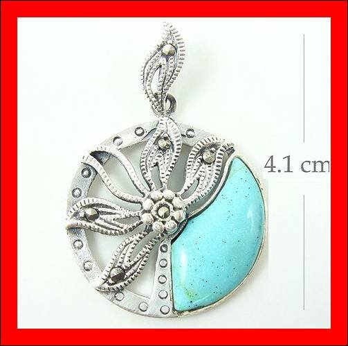 .925 Sterling Silver Turquoise Circle Flower Pendants