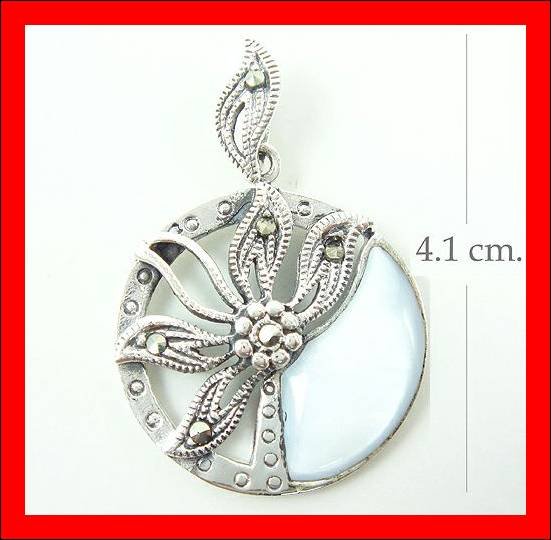 .925 Sterling Silver WhiteShell Circle Flower Pendants