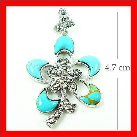 .925 Sterling Silver Turquoise Flower Pendants