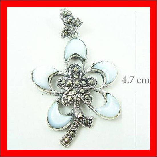 .925 Sterling Silver White Shell Flower Pendants