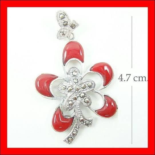.925 Sterling Silver Red CZ Flower Pendants