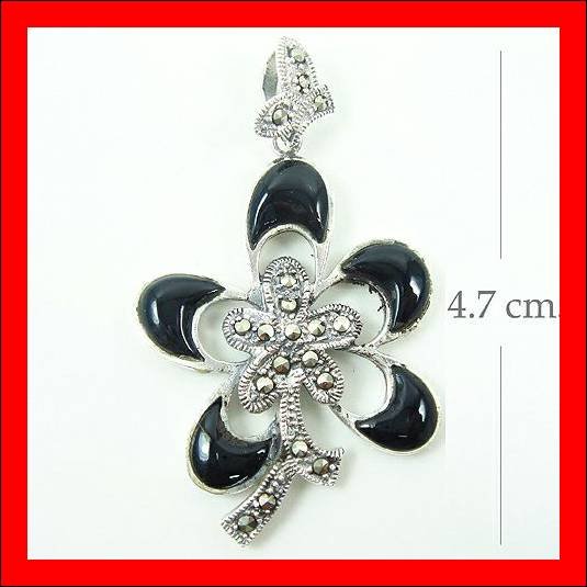 .925 Sterling Silver Onyx Flower Pendants