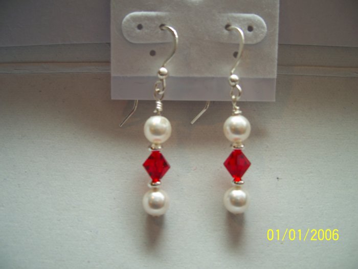 269 Ruby & White Swarovski Crystal Earrings