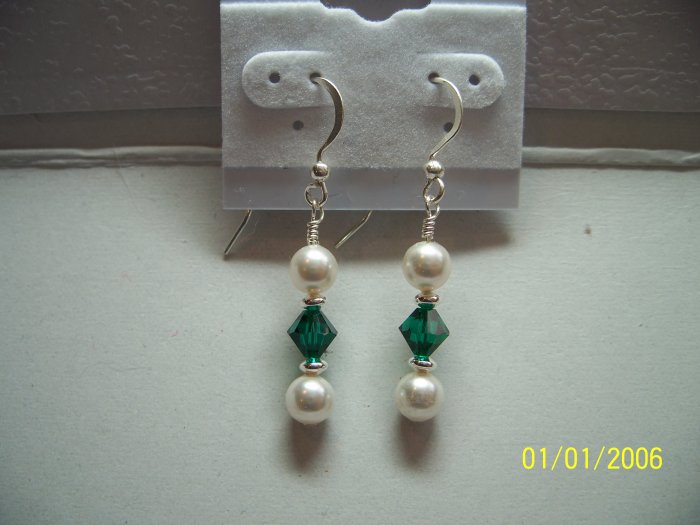Emerald & White Swarovski Crystal Earrings