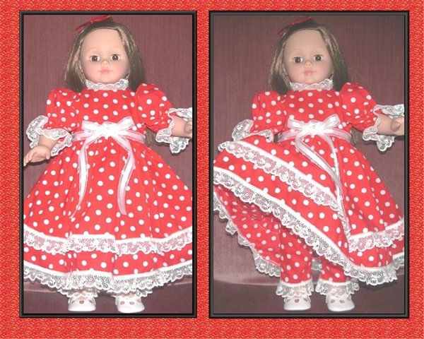 Doll Dress Red with White Polka Dots and Matching Pantaloons