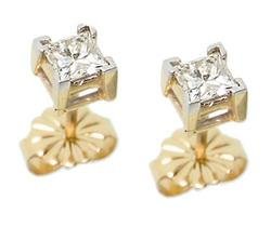 1/2 Carat Princess Cut Diamond Solitaire 14K Gold Stud Earrings