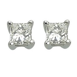 14K White Gold Princess Cut Diamond Stud Earrings
