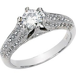 14K White Gold Round Created Moissanite & Diamond Engagement Ring