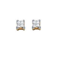 14K Yellow Gold Invisible Set Princess Cut Diamond Stud Earrings