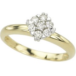 14K Yellow Gold Prong Set Round Diamond Cluster Ring