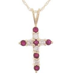 Ruby and Diamond 14K Gold Cross Pendant Necklace