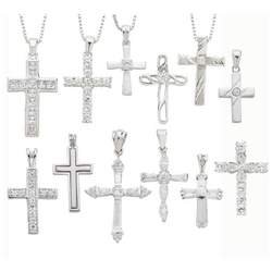 12pc Sterling Silver Necklace Set of Assorted Crosses
