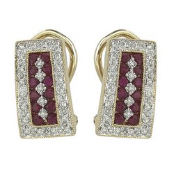 14K Yellow Gold Round Ruby & Diamond Earrings